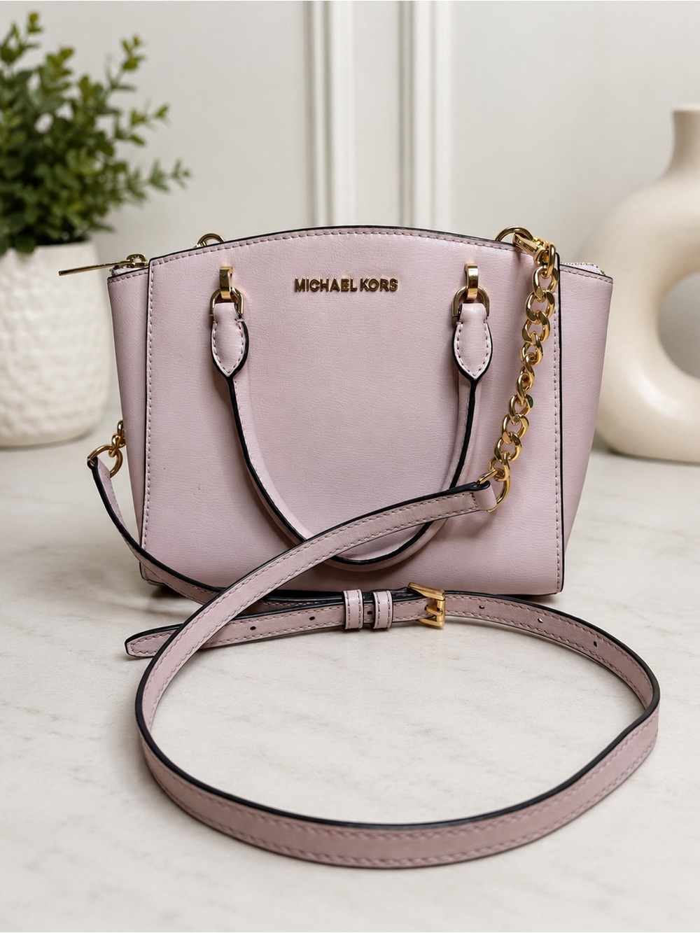 Michael Kors Ellis Small Leather Satchel Blush Pink EUC $298